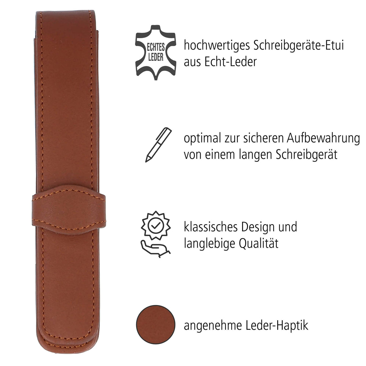 ONLINE Leather Pen case, Made of Genuine Leather, Brown, for one Pen, Available in Different