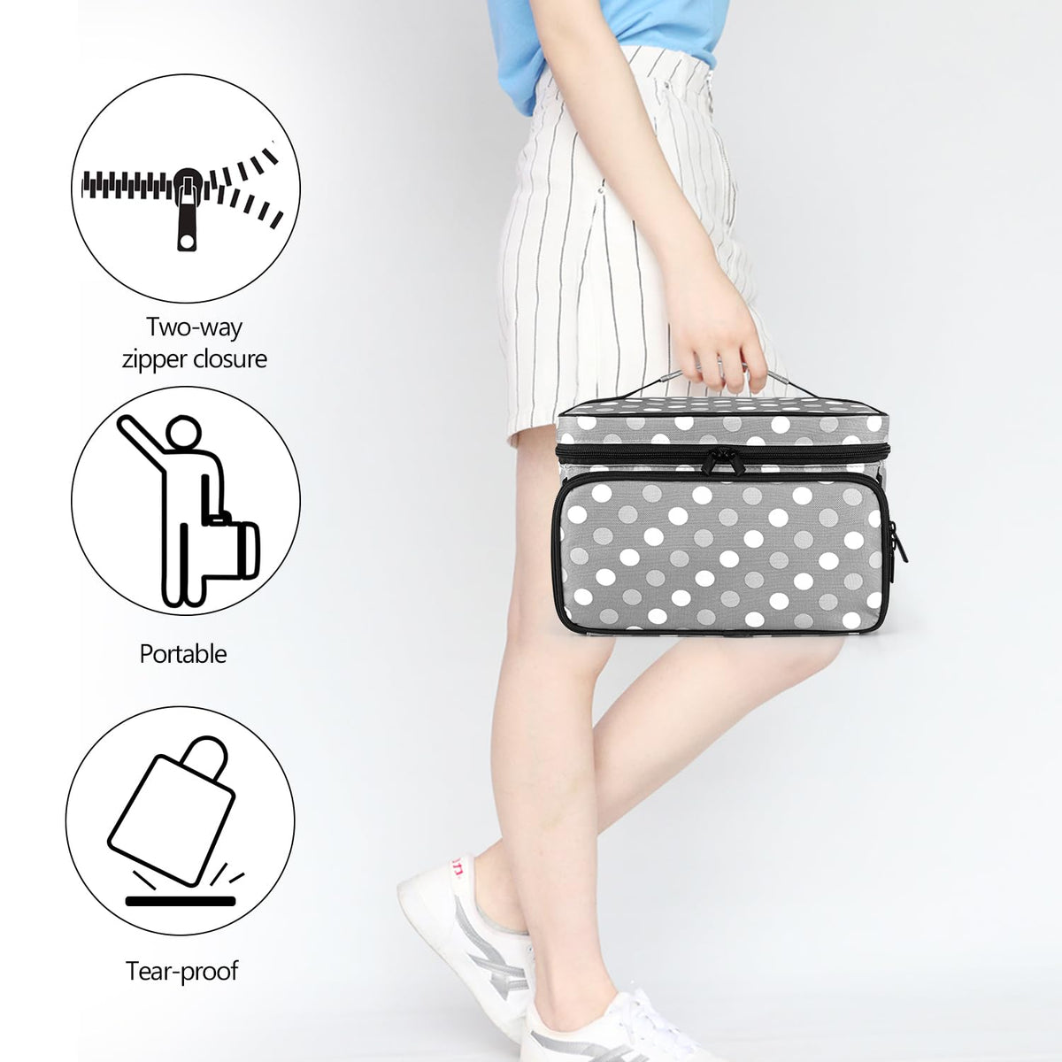 Luxja Sewing Storage Organizer with 2 Detachable Clear Pockets, Polka Dots