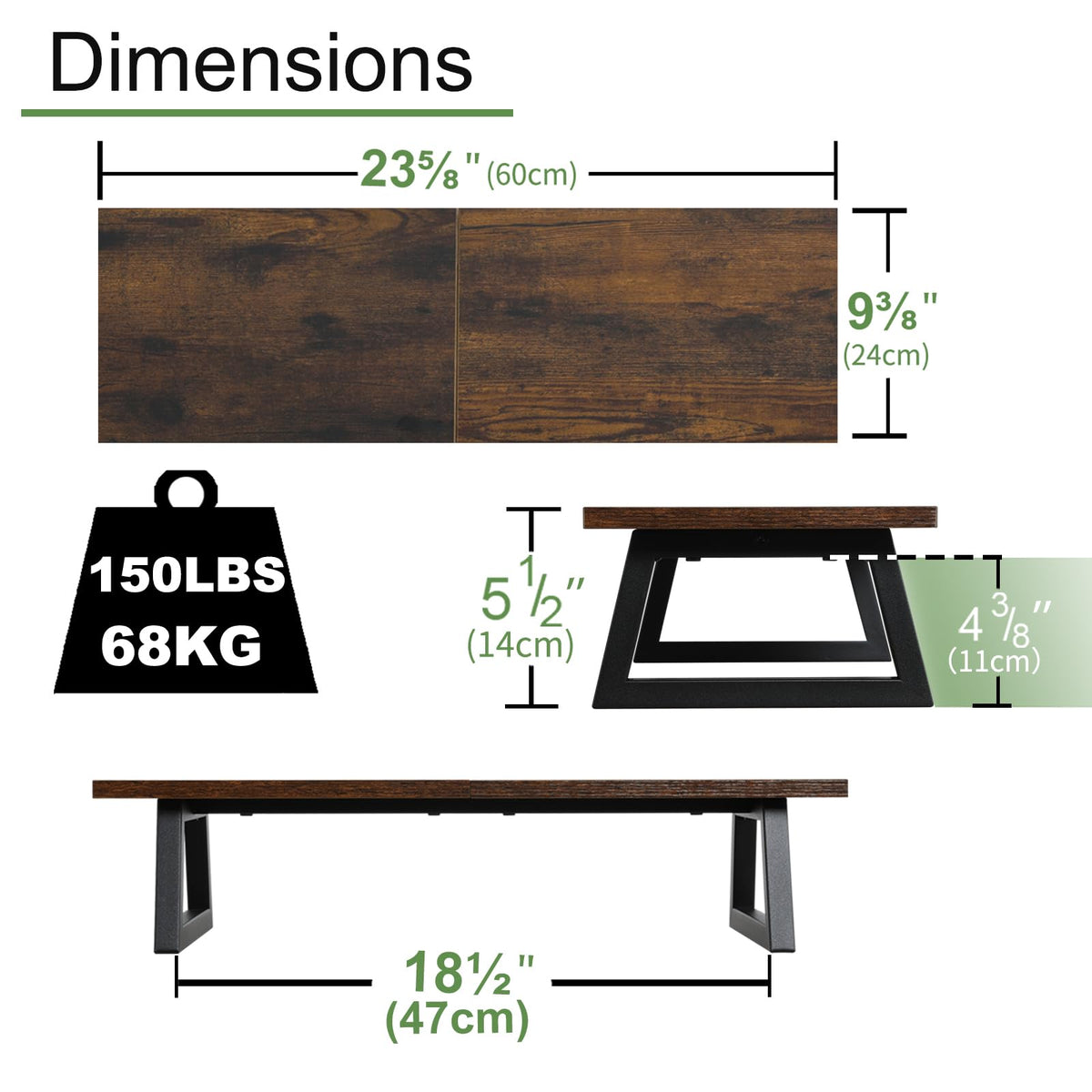 TEAMIX 24 inch Monitor Riser for Desk, Wood & Steel Computer/TV Stand Brown