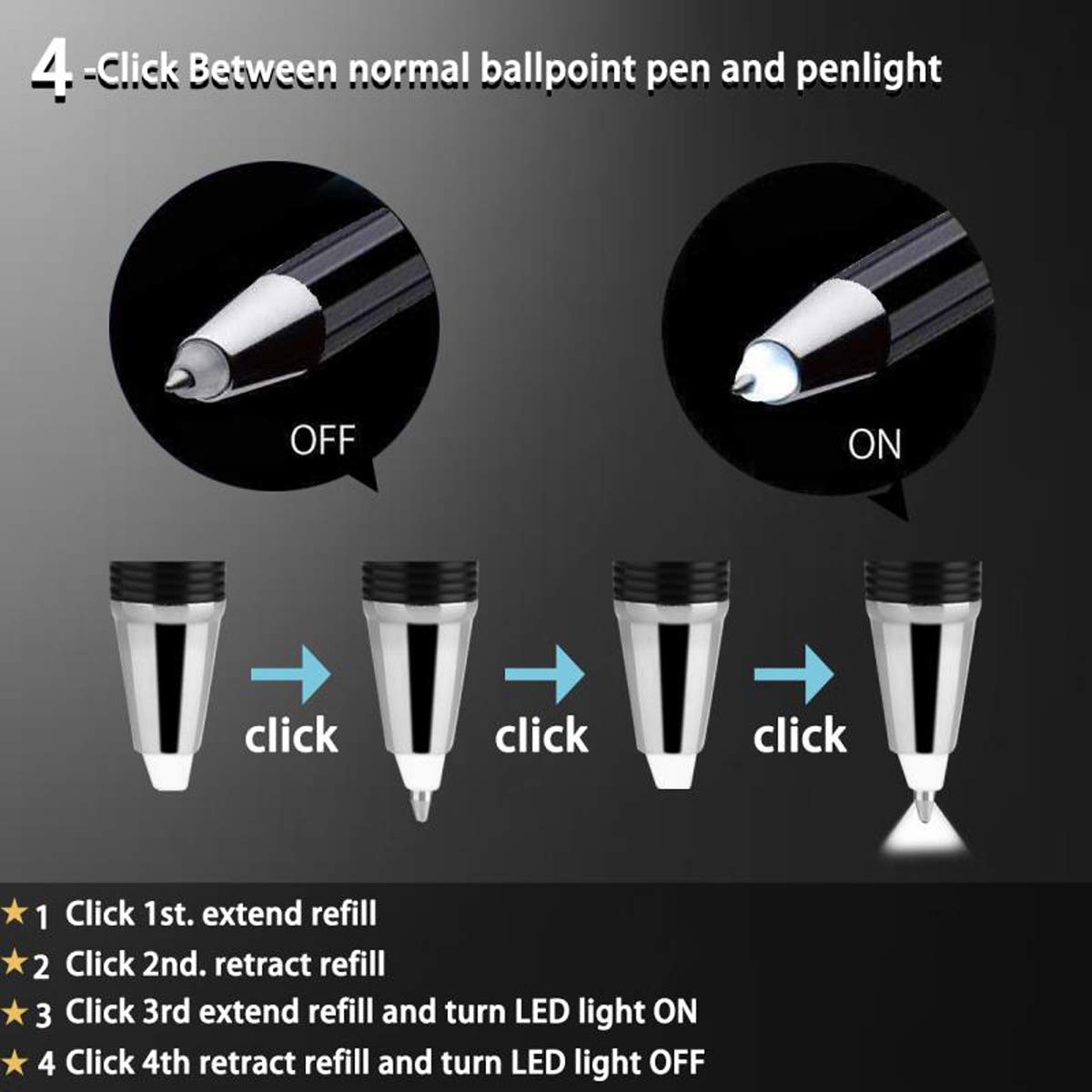 Penyeah Pen with Light for Writing in The Dark, Lighted Tip Pens, Red+Blue