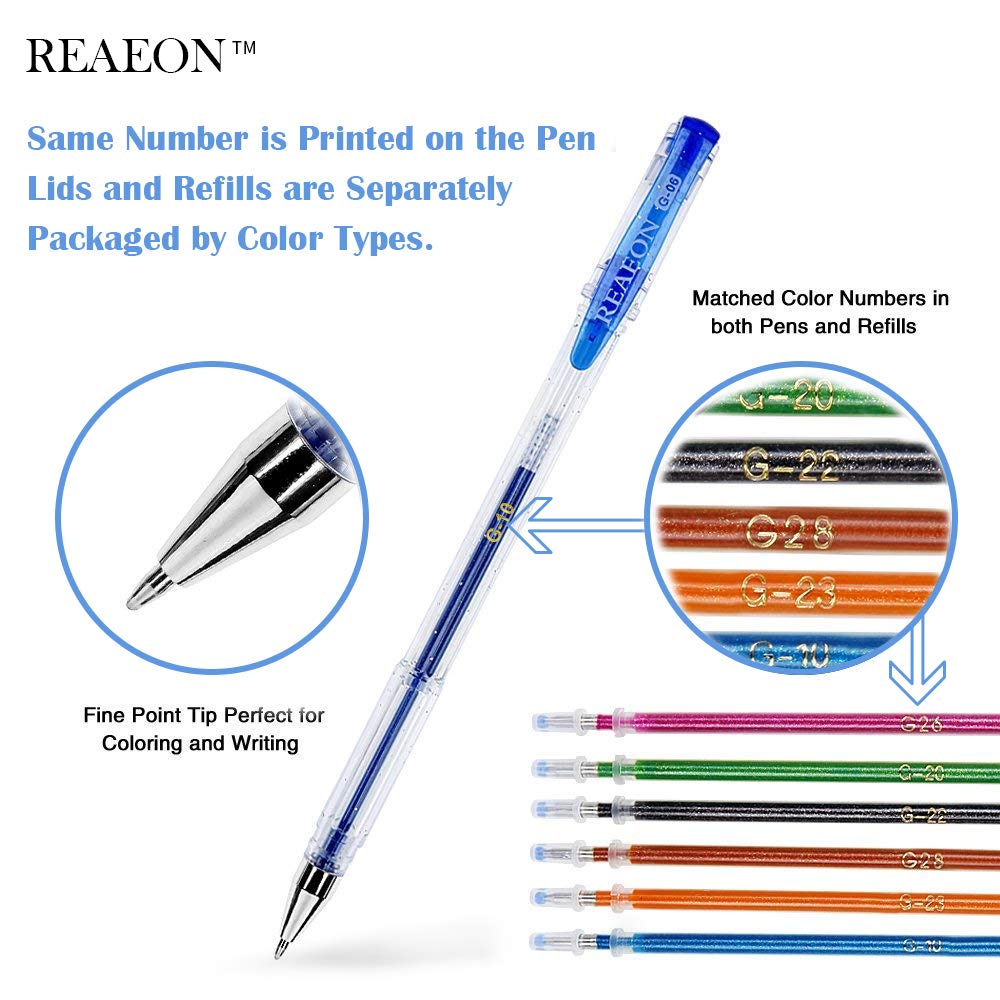 Reaeon 200 Glitter Gel Pen Set, 100 Gel Pens plus 100 Refills Glitter Neon Pen for Coloring Books