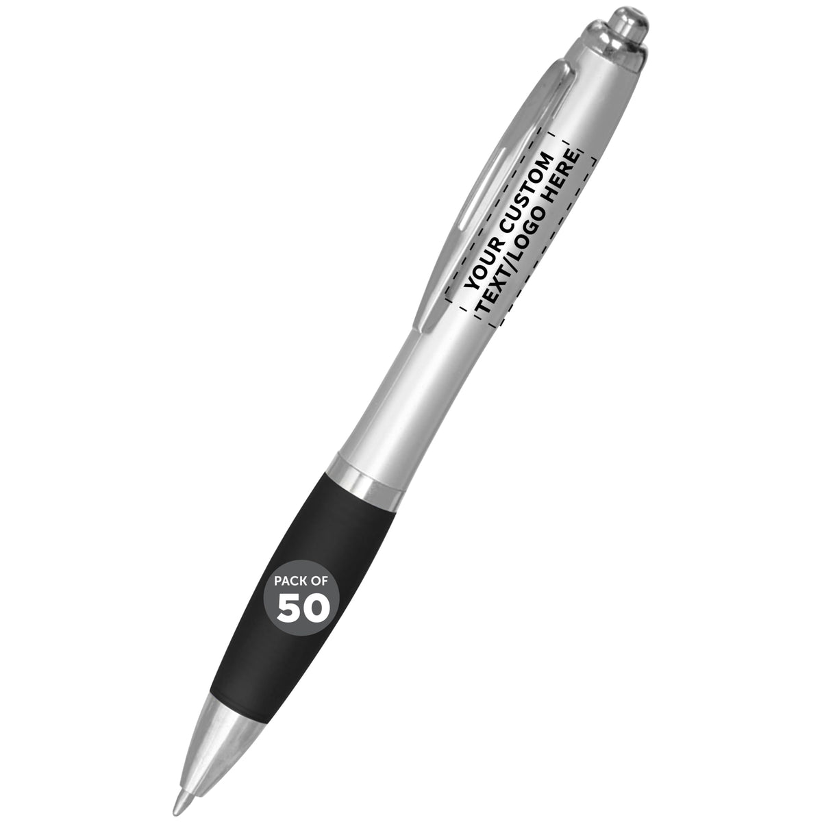 Personalized Ballpoint Pens with Rubber Grip and Click Button, Pack of 50 by DISCOUNT PROMOS