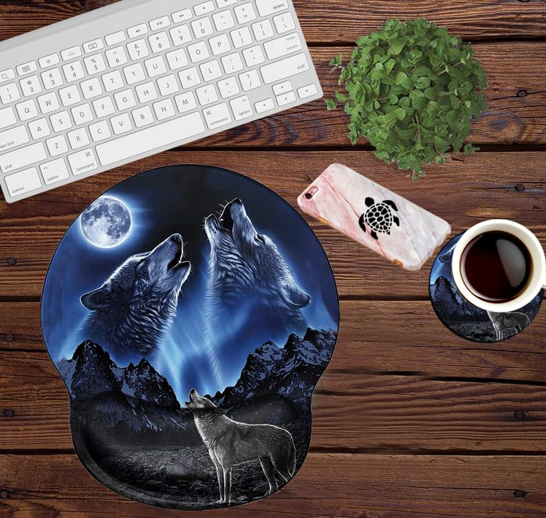 Ergonomic Mouse Pad with Wrist Support Wolf Mousepad Wrist Rest for Pad Gel Carpal Tunnel Relieves