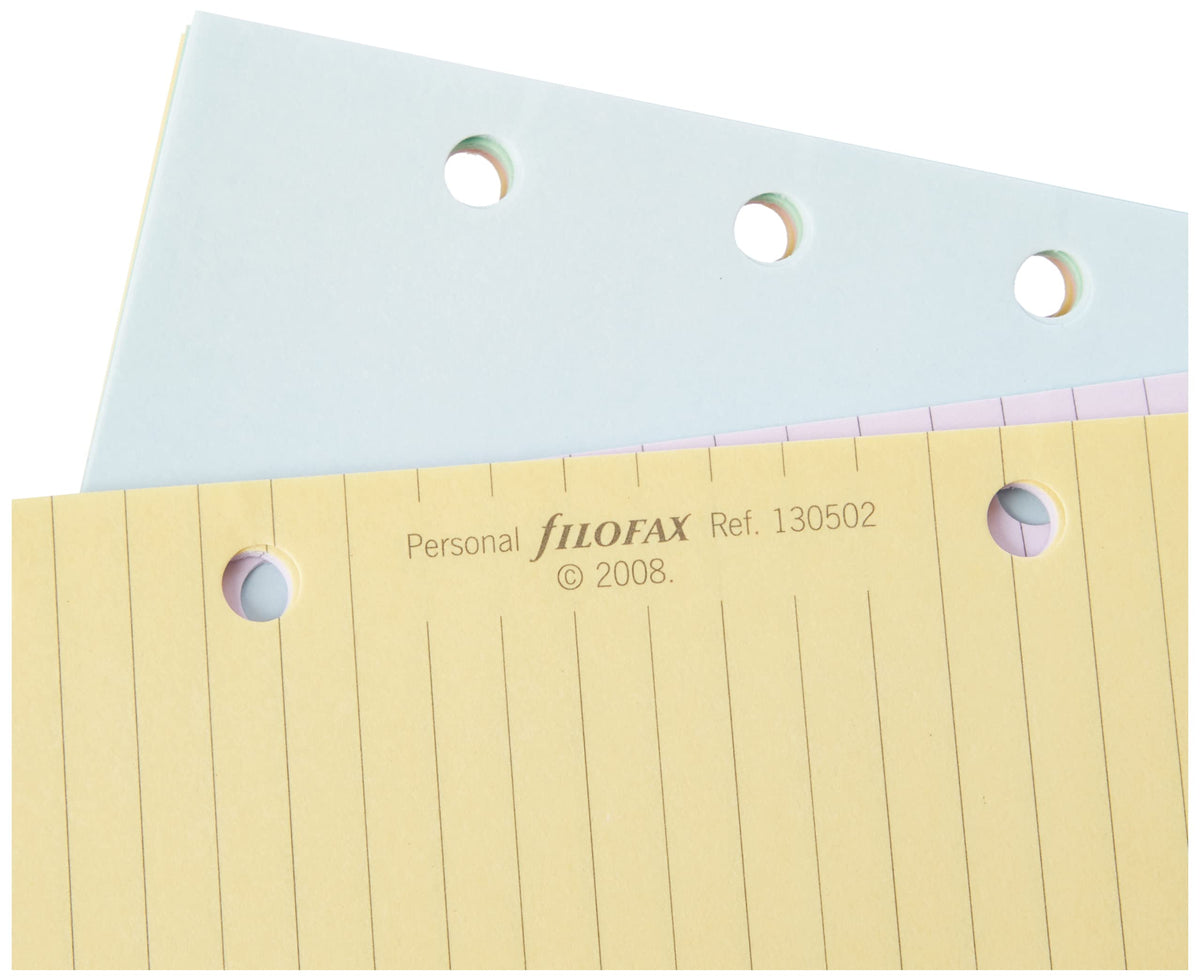 Filofax Personal Assorted Coloured Notepaper Plain and Ruled Value Pack 100 Sheets (95mm X 171mm)