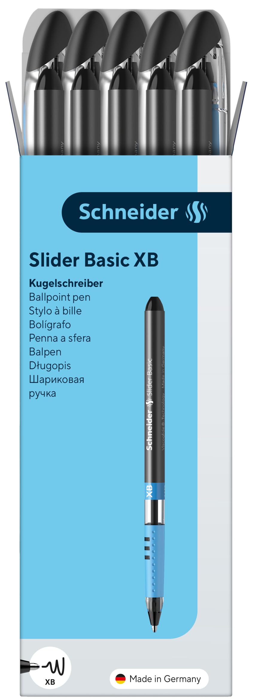 Schneider Slider Basic XB (Extra Broad) Ballpoint Pen, 1.4 mm, Transparent Barrel, Black Ink, Box
