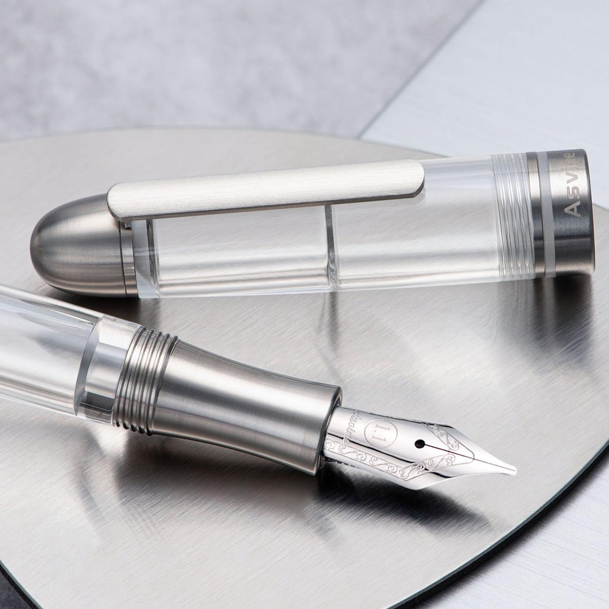 Asvine P36 Titanium Fountain Pen Piston Filling, Stub Nib 1.1mm Calligraphy Art Drawing Clear