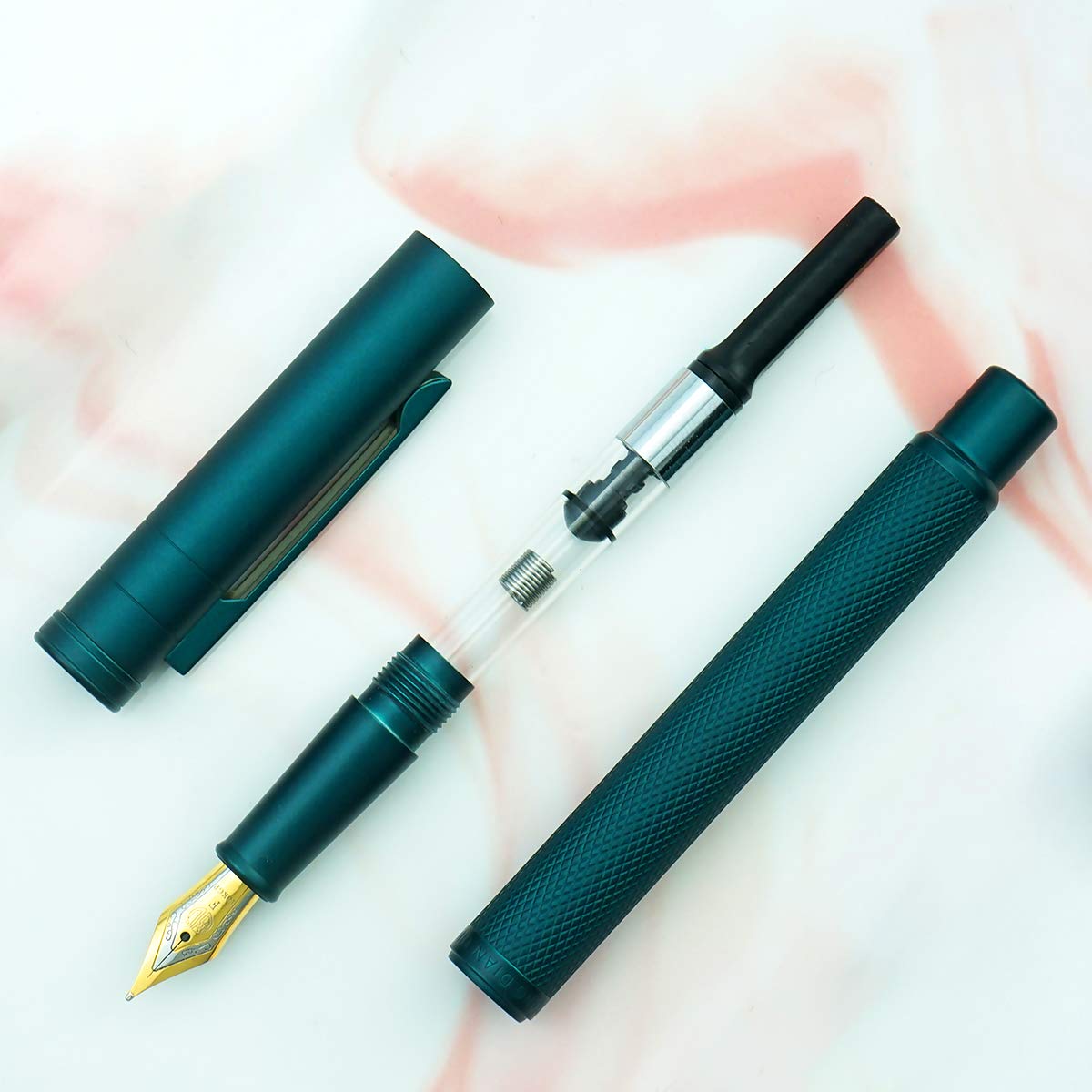 Asvine Dark Green Fude Pen, Bent Nib Fountain Pen Calligraphy (Fine to Broad) with Converter and