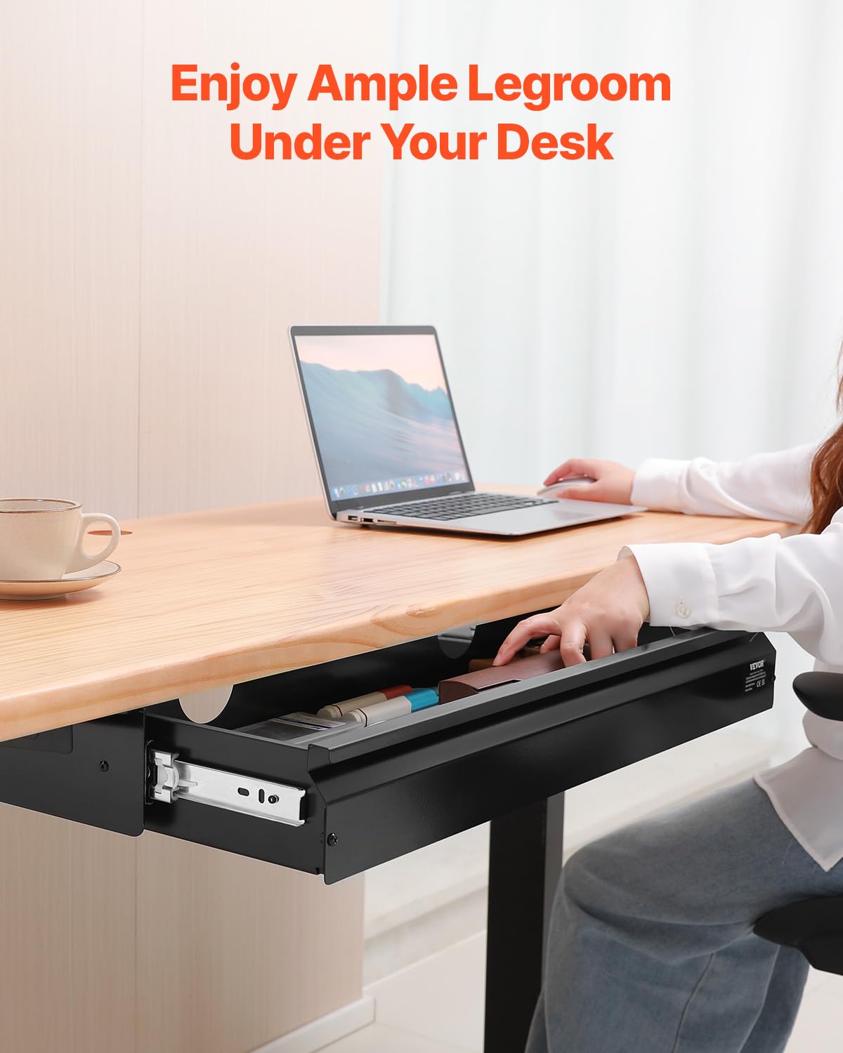 VEVOR Under Desk Drawer Slide Out, 26 inch Under Desk Mounted Pull-out Drawer Attachment, Hidden