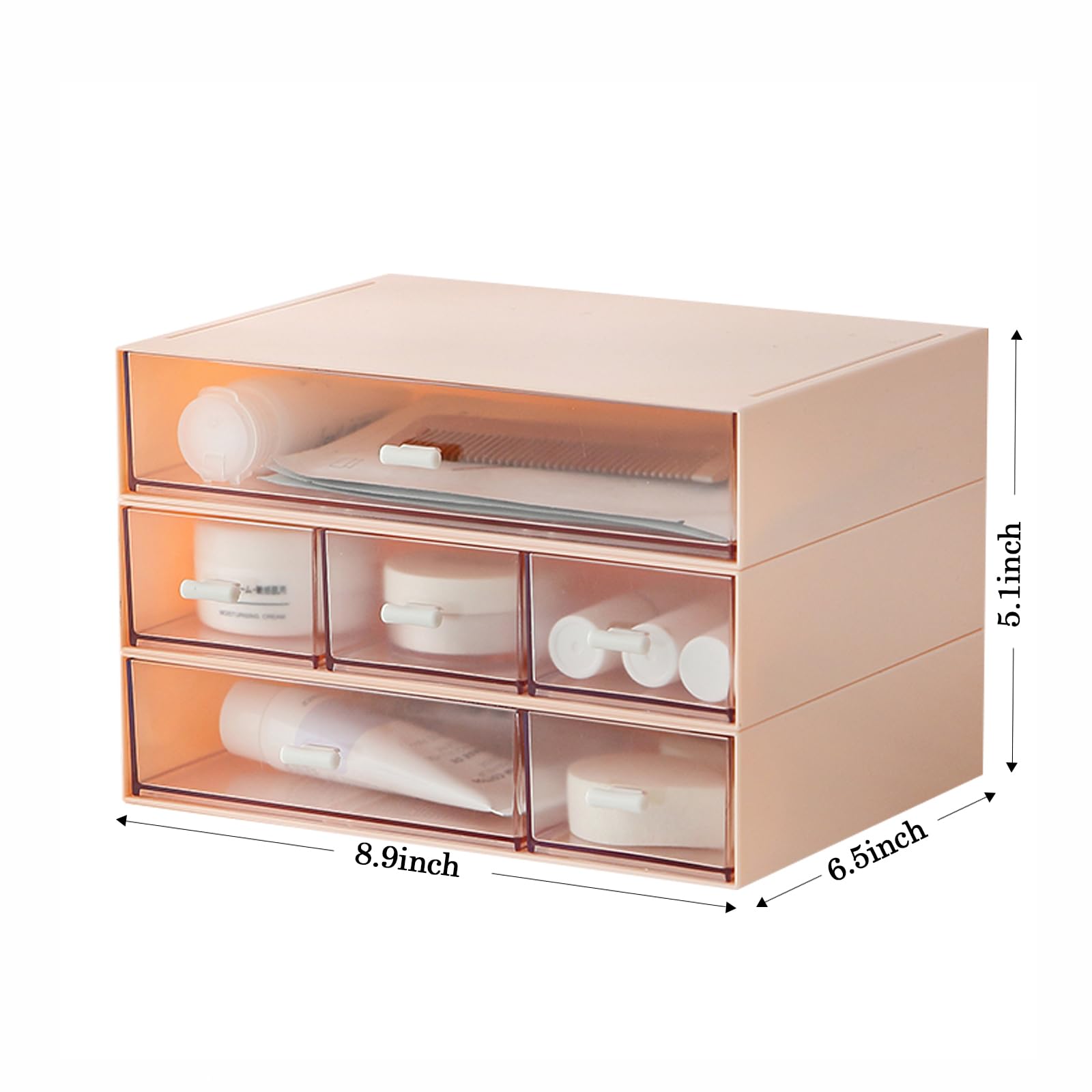 MILULUGO Desk Organizer with 6 Drawers, Makeup Organizer, Plastic Makeup Storage, Cosmetic Storage
