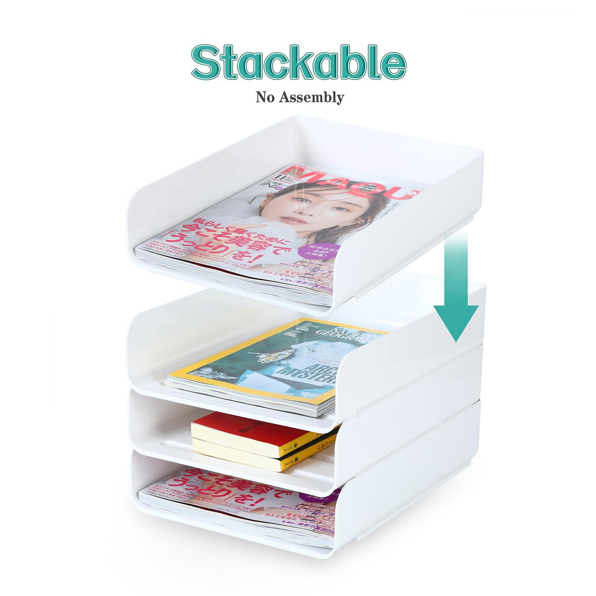 (4pcs Pack) HKeeper Stackable Paper Trays,Letter Tray Organizer,Office Desktop Organizer,A4 Paper