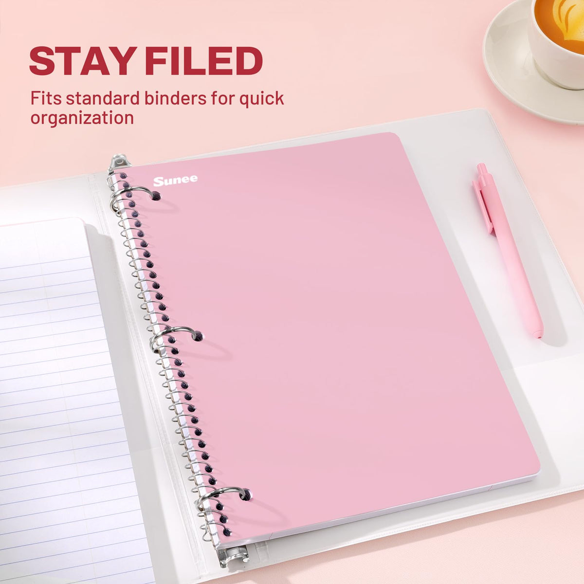 SUNEE Spiral Notebooks, 3 Pack, 1-Subject, College Ruled Paper, 8" x 10-1/2", 70 Sheets per