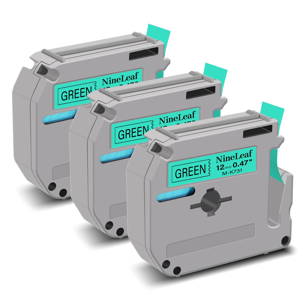 NineLeaf 3 Pack Compatible for Brother P-Touch M Label Tape MK731 M-K731 M731 Black on Green 1/2"