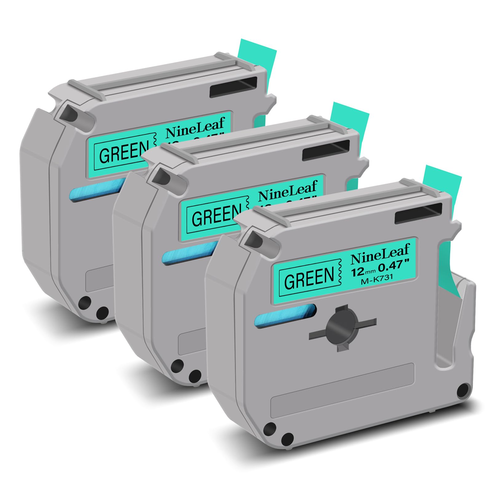 NineLeaf 3 Pack Compatible for Brother P-Touch M Label Tape MK731 M-K731 M731 Black on Green 1/2"