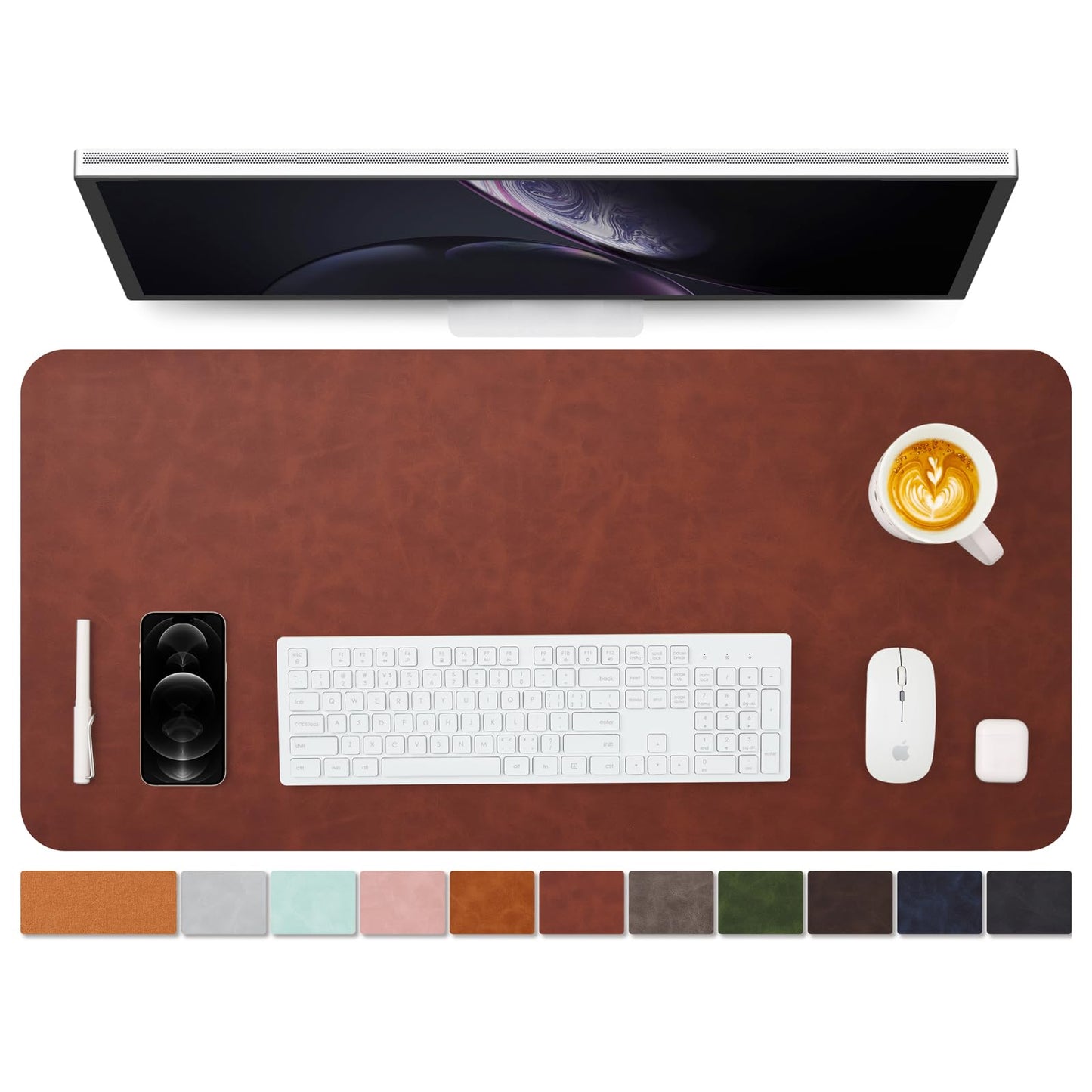 Distressed Leather Desk Mat - Non-Slip PU Desk Pad for Office and Home - Desk Organization and