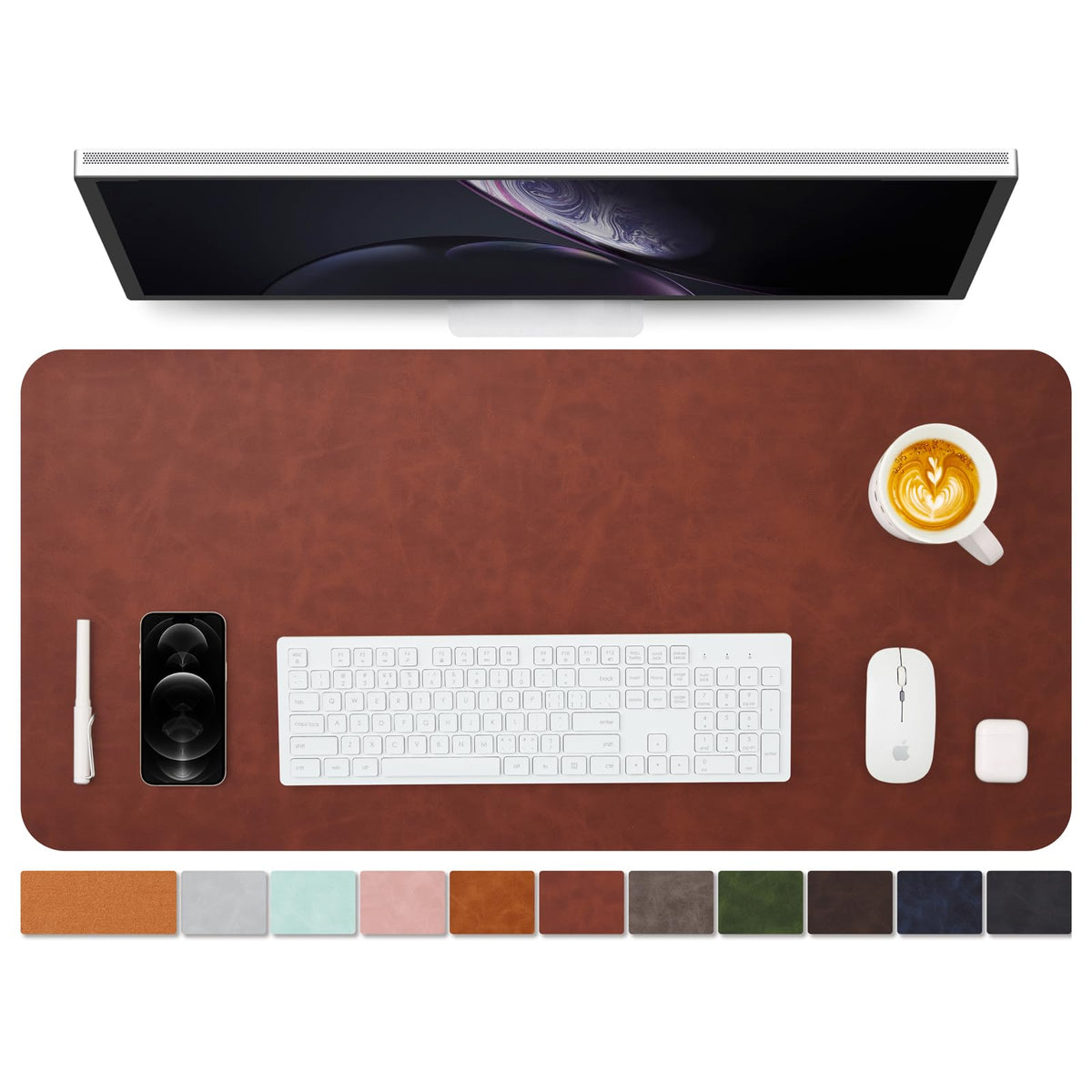 Distressed Leather Desk Mat - Non-Slip PU Desk Pad for Office and Home - Desk Organization and