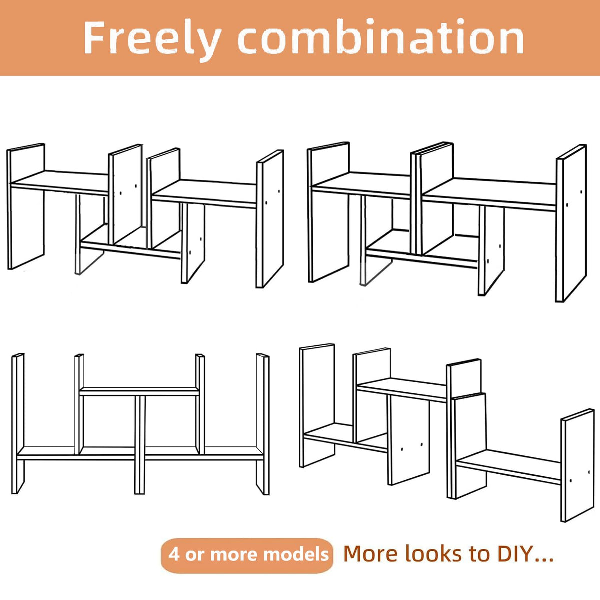 Meikuler Desktop Shelf Organizer, Adjustable Wood Display Desk Shelf, Office Storage Rack Tabletop