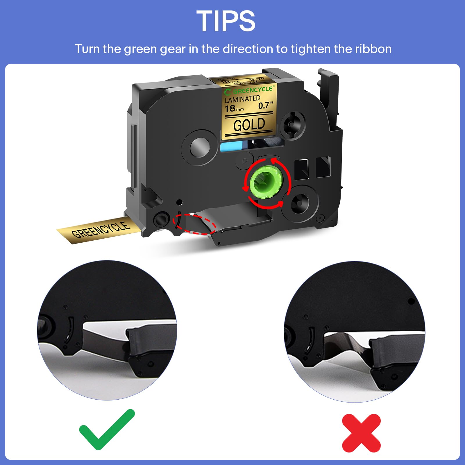 GREENCYCLE Compatible for Brother P-Touch Label Tape TZe-841 18mm 0.7" Laminated Gold TZe841 TZ-841