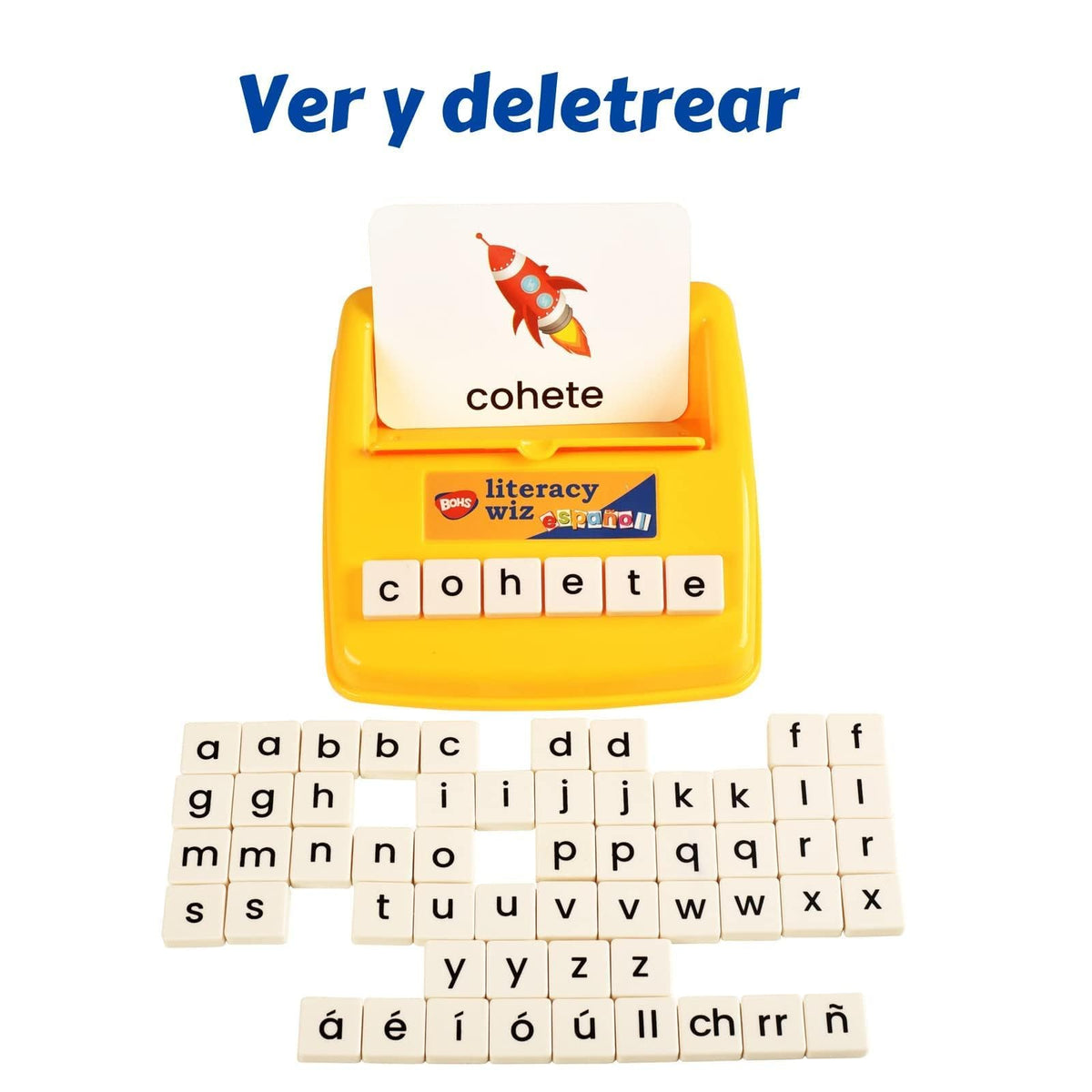 BOHS Spanish Flash Cards for Kids, 60-Card Spelling Game with 61 Tiles
