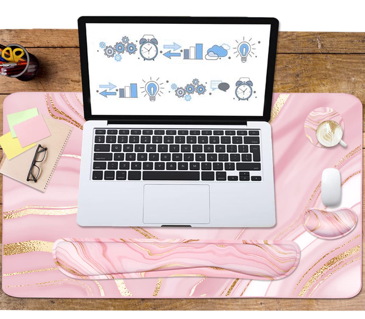 Keyboard Mouse Pad Set, Extended Mouse Pad+Keyboard Wrist Rest Support, Memory Foam Ergonomic Easy