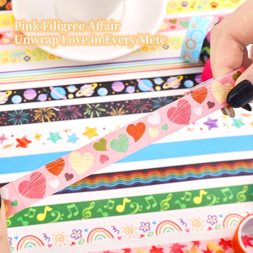 icceemee 30 Rolls Colorful Theme Washi Tape Set with Different Colorful Patterns, Writable