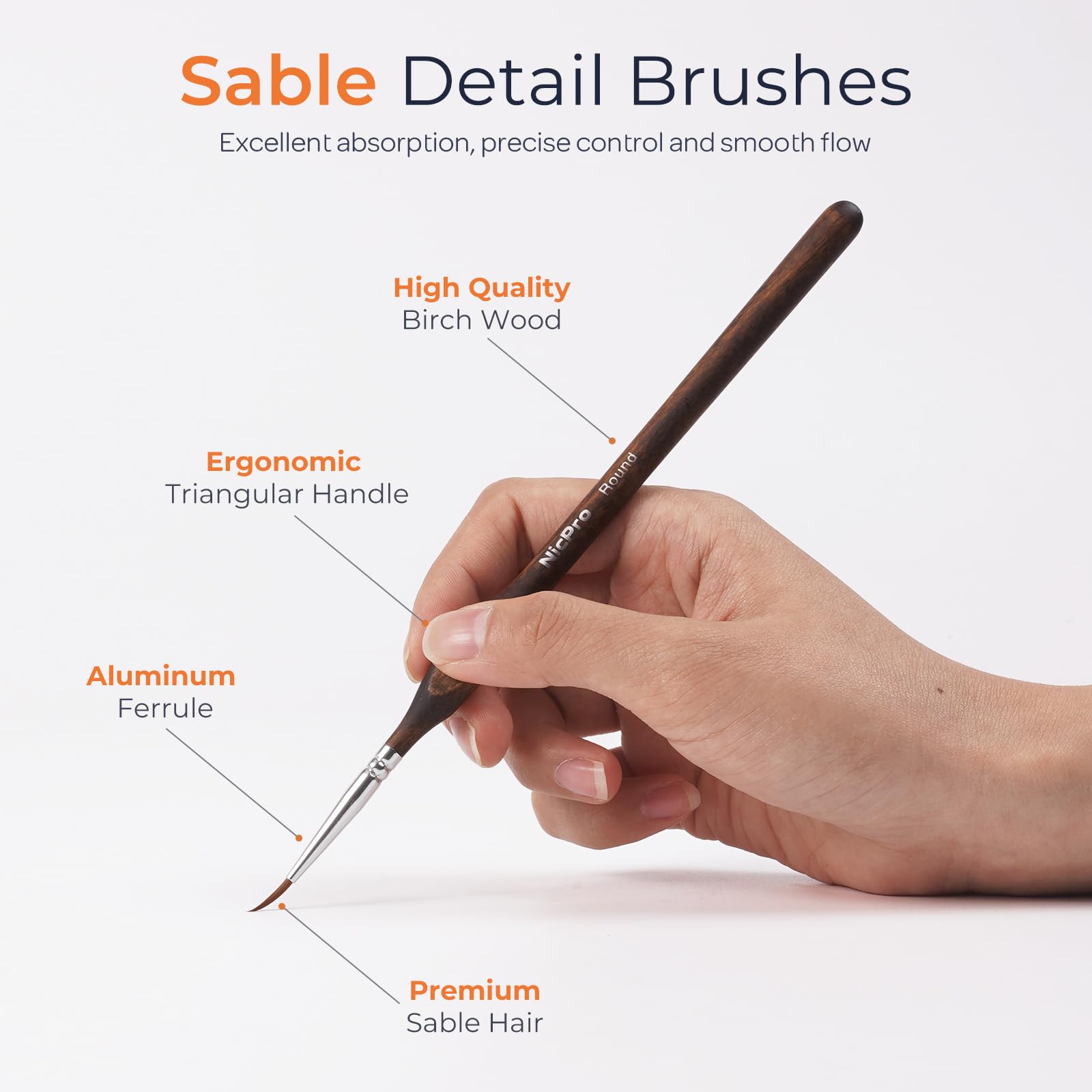 Nicpro 7pcs Kolinsky Sable Miniature Paint Brushes with Cloth Roll