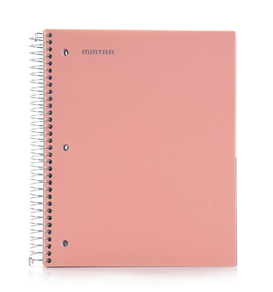Mintra Office Durable Spiral Notebooks, 5 Subject (Salmon, Wide Ruled 1pk)