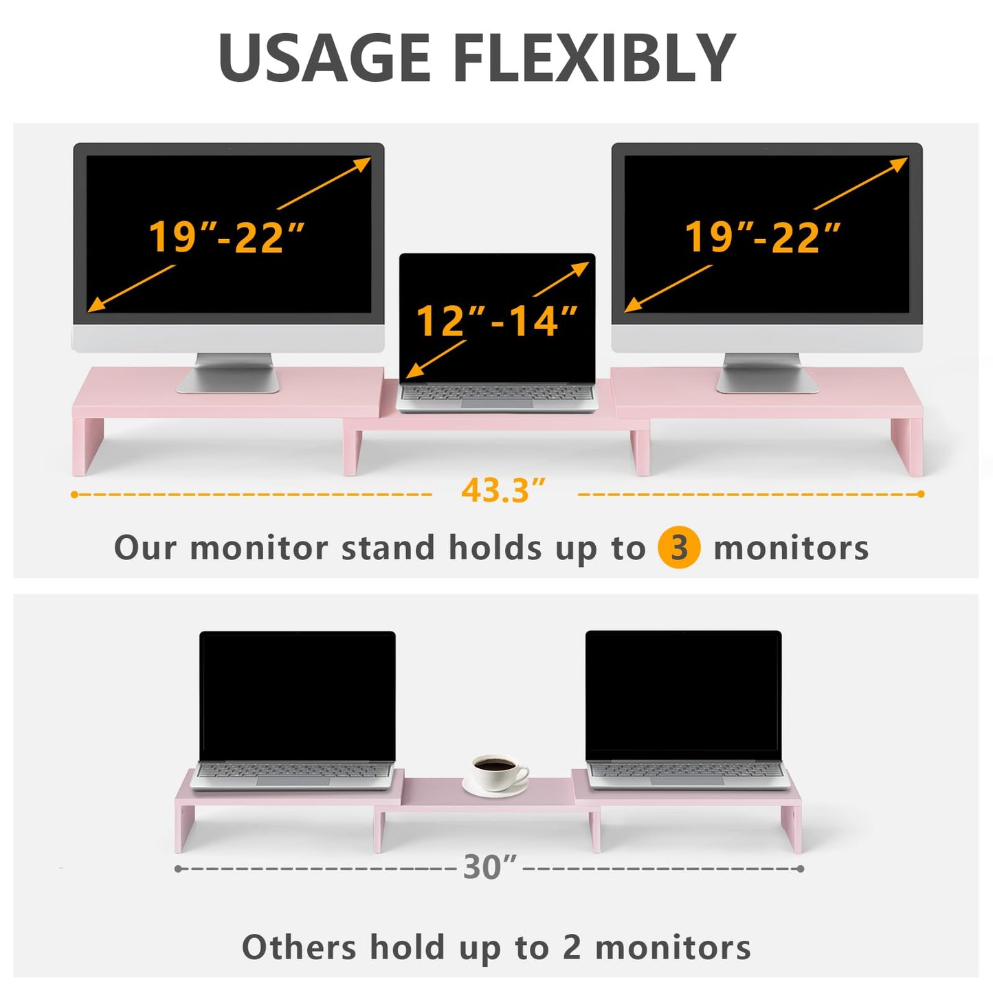 TAVR Dual Monitor Stand Riser, Wooden Computer Monitor Stand for 2 Monitors