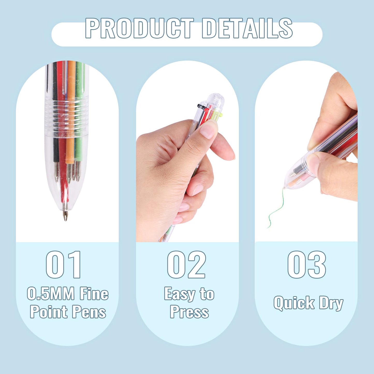 JPSOR 48 Pack Multicolor Ballpoint Pens 6 in 1 Transparent 0.5mm