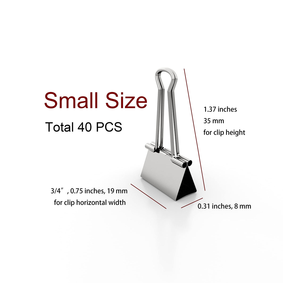 Nctinystore Binder Clips Small Metal Clamp 0.75 inch / 19 mm (Silver, 40 PCS)