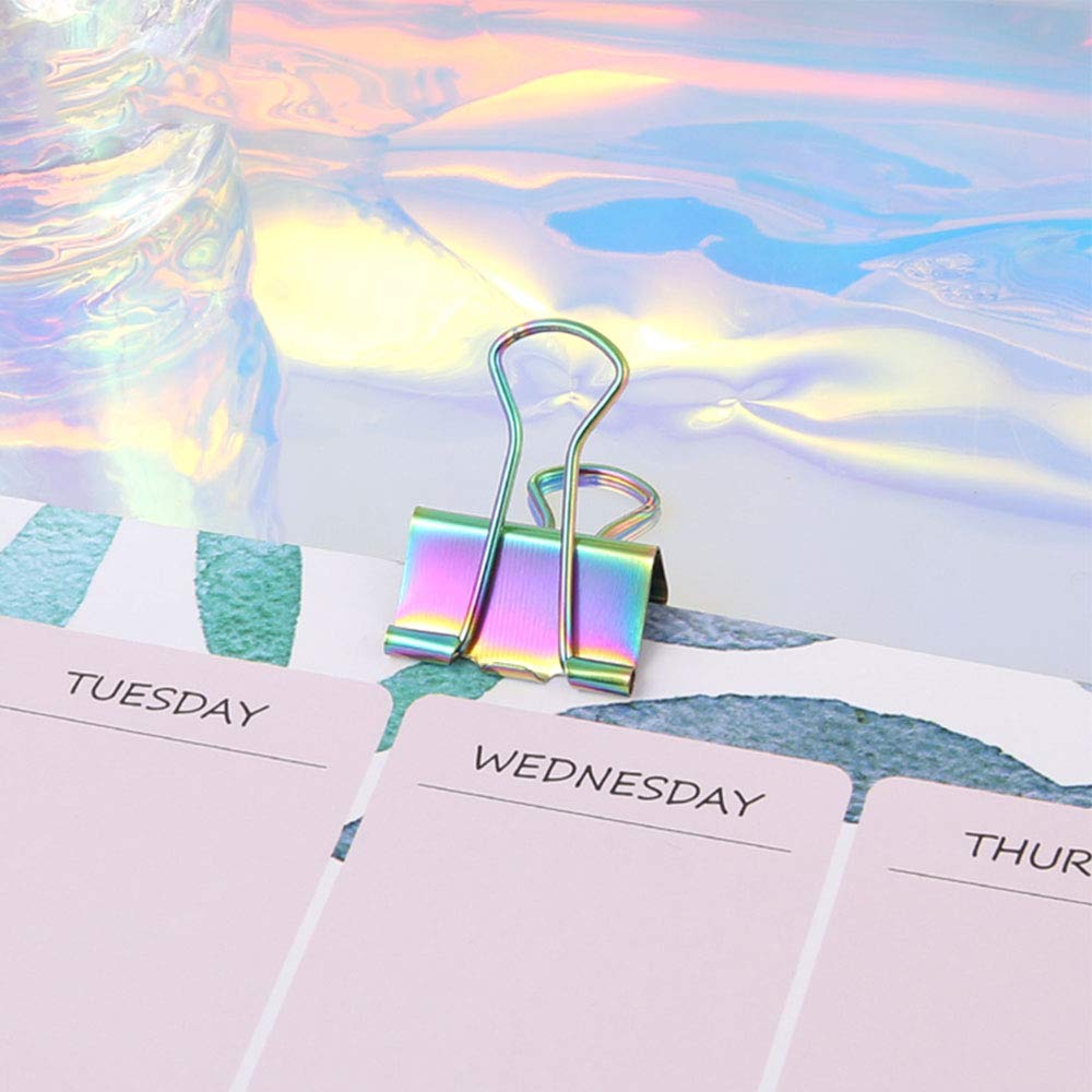 MultiBey Cute Rainbow Binder Clips, 10 Pack, 1 Inch Medium Paper Clamps