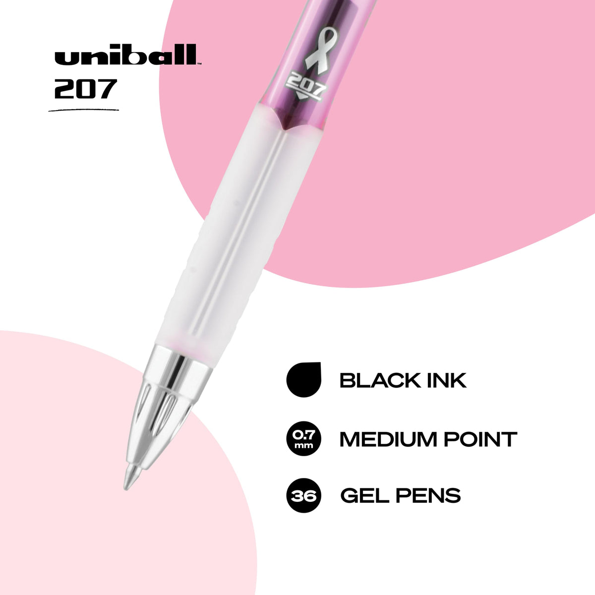 uniball™ 207 Pink Ribbon Gel Pens, Medium Point (0.7mm), Black, 36 Pack