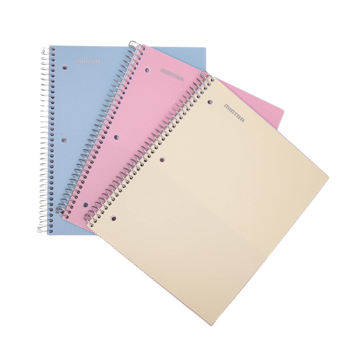 Mintra Office Durable Spiral Notebooks, 3 Subject (Arctic Ice, Sun Yellow, Spring Pink, Wide Ruled