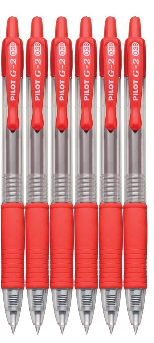 Advantage Gifts G2 Retractable Premium Gel Ink Roller Ball Pens Ultra Fine Point (.38mm) Red Ink 6