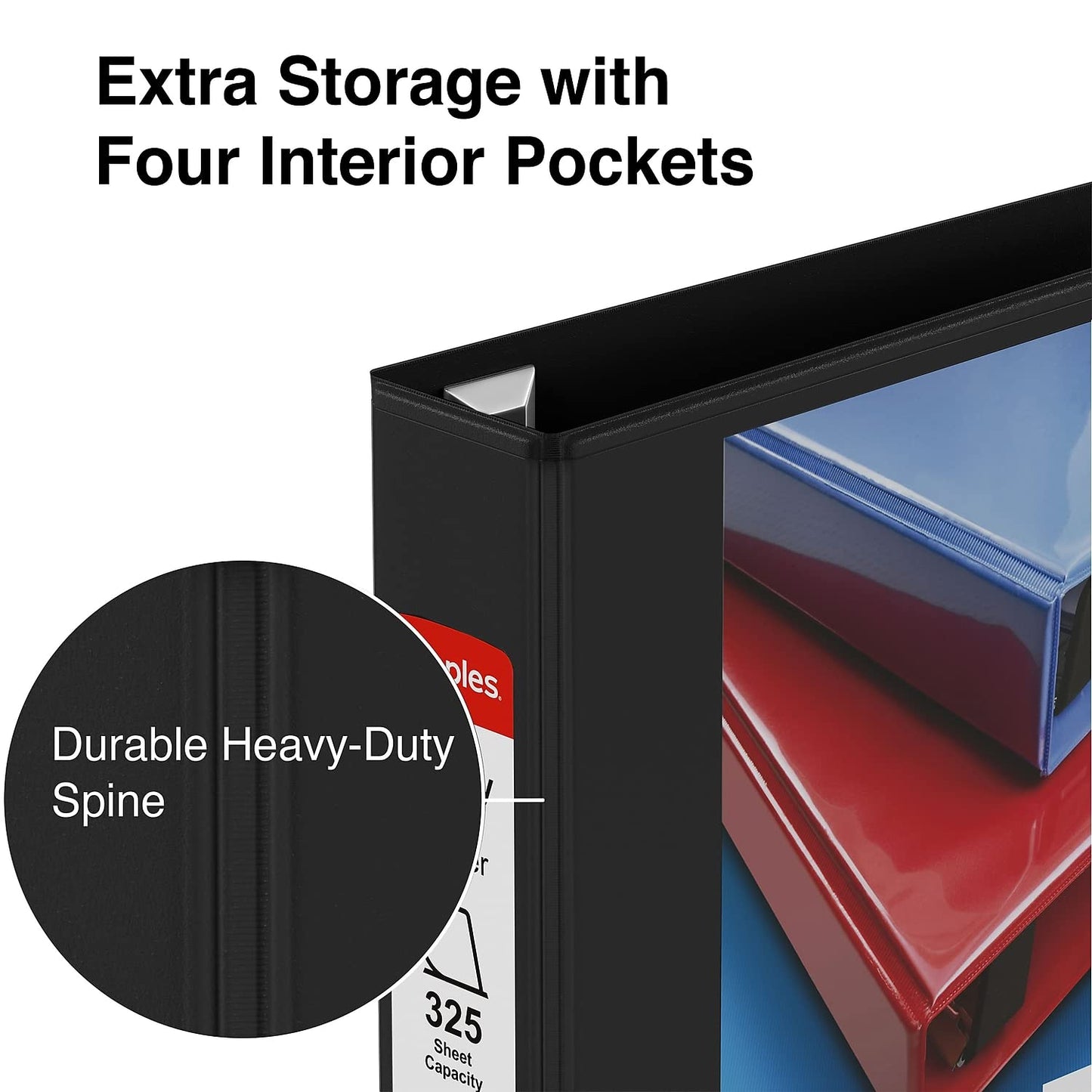 Staples Heavy‑Duty 1.5‑Inch 3‑Ring View Binder with D‑Rings, 4 Interior Pockets for Secure Document