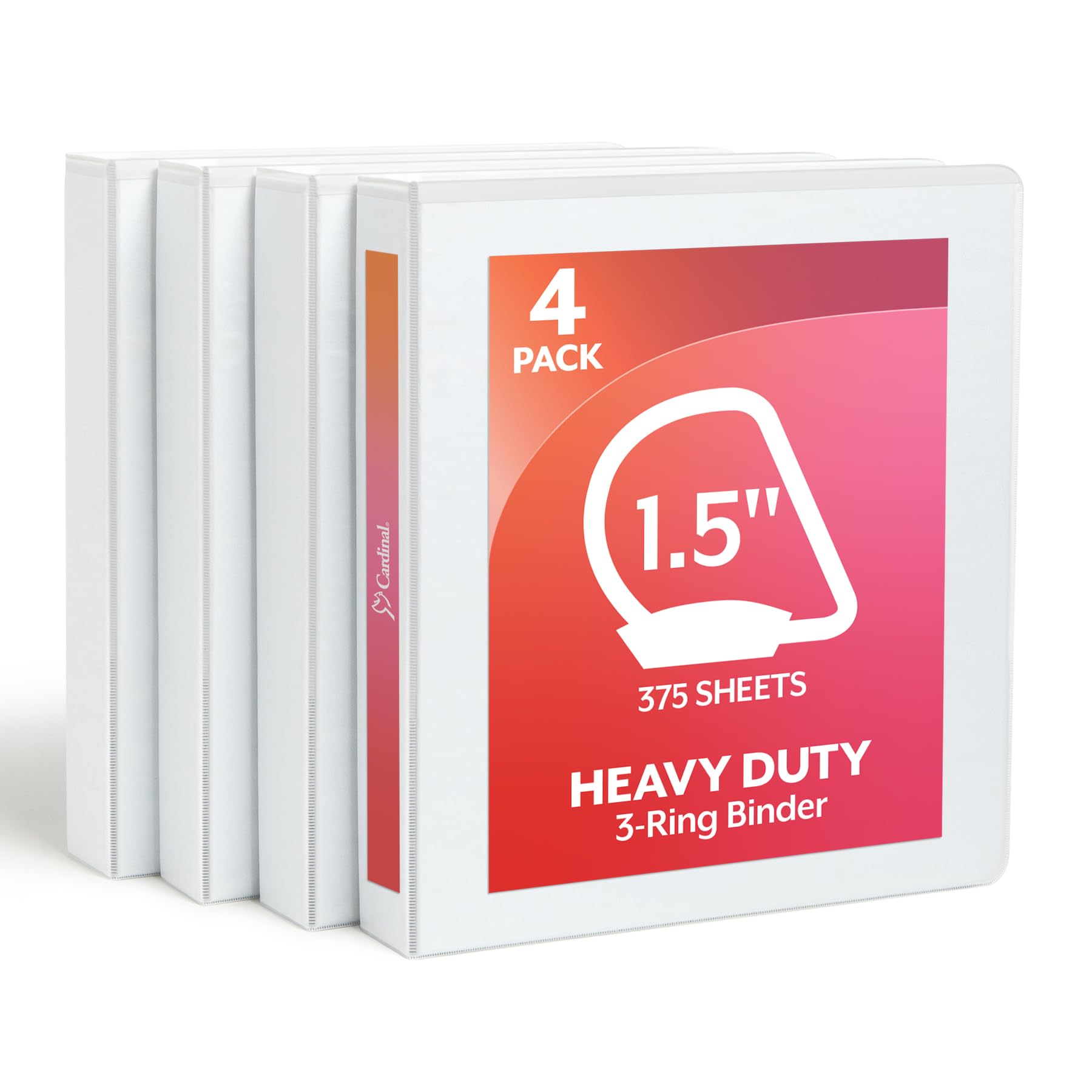 Cardinal 1.5 Inch 3 Ring Binder, D Ring, White, 4 Pack, Holds 375 Sheets (29400)
