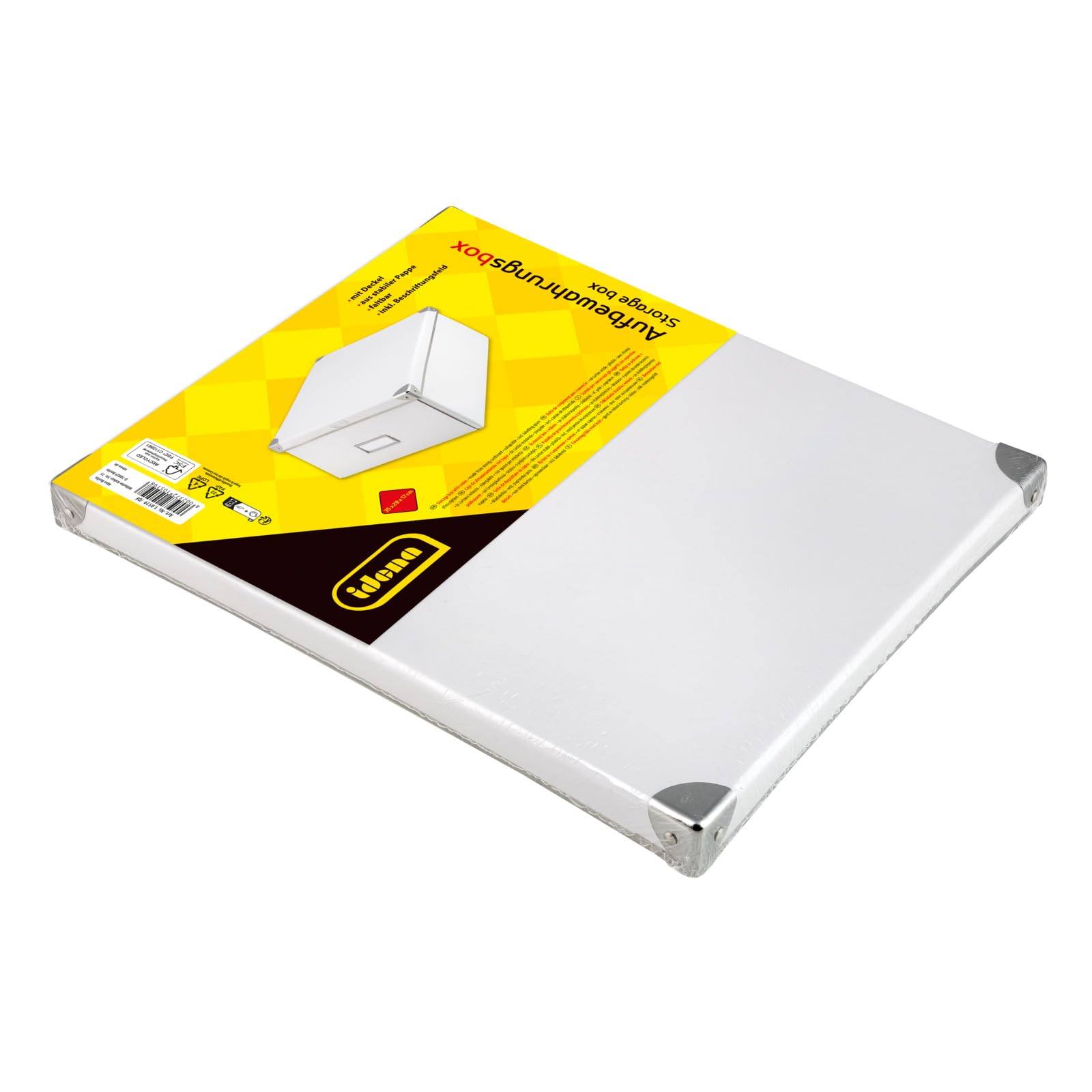 Idena storage box made of solid cardboard, lid reinforced with metal, including labelling field