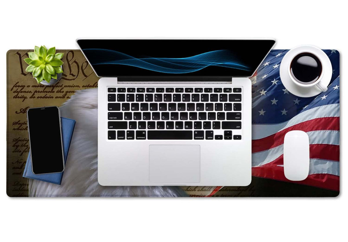SSOIU Bald Eagle on American Flag Mouse Pad 35.5 X 15.7 Inch XXL Full Desk Mousepad Extended Large