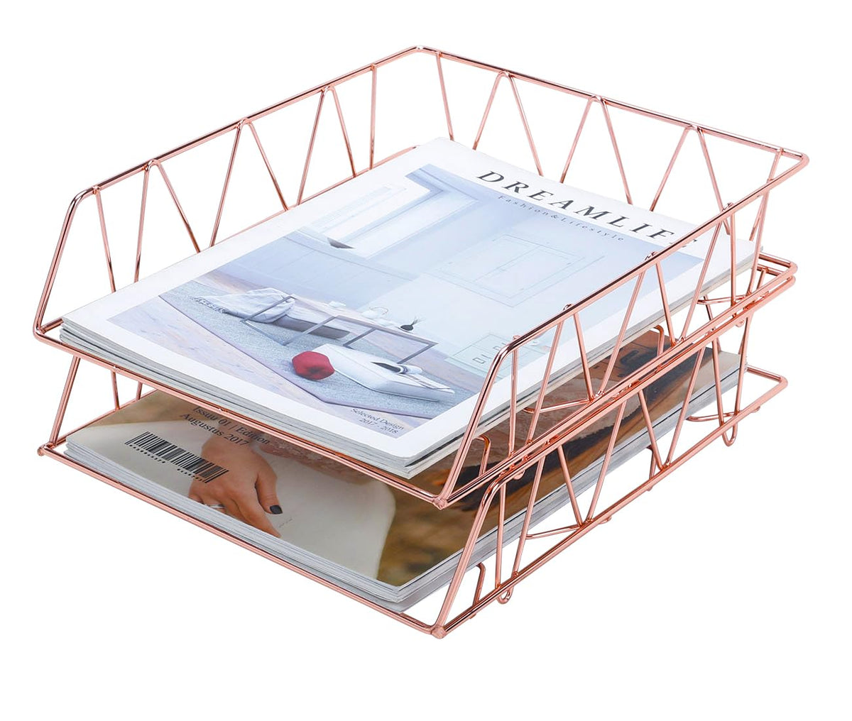 PAG-Mass Set of 2 Office Supplies Metal Stackable File Document Letter Tray Organizer for Desk