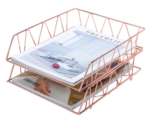 PAG-Mass Set of 2 Office Supplies Metal Stackable File Document Letter Tray Organizer for Desk