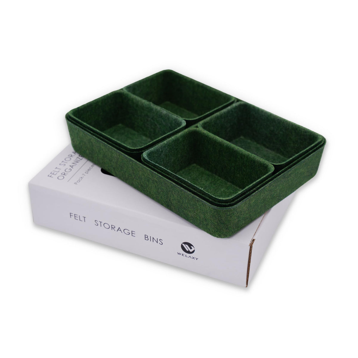 Welaxy 7-Piece Felt Drawer Organizer Bins, Dividers Tray Set, Forest Green