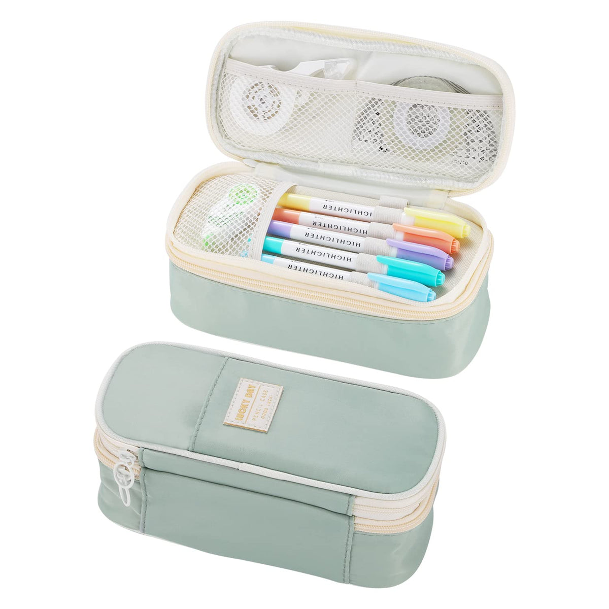Dugio Large Pencil Case for Girls Kids Teens Big Zipper Pencil Pouch Green