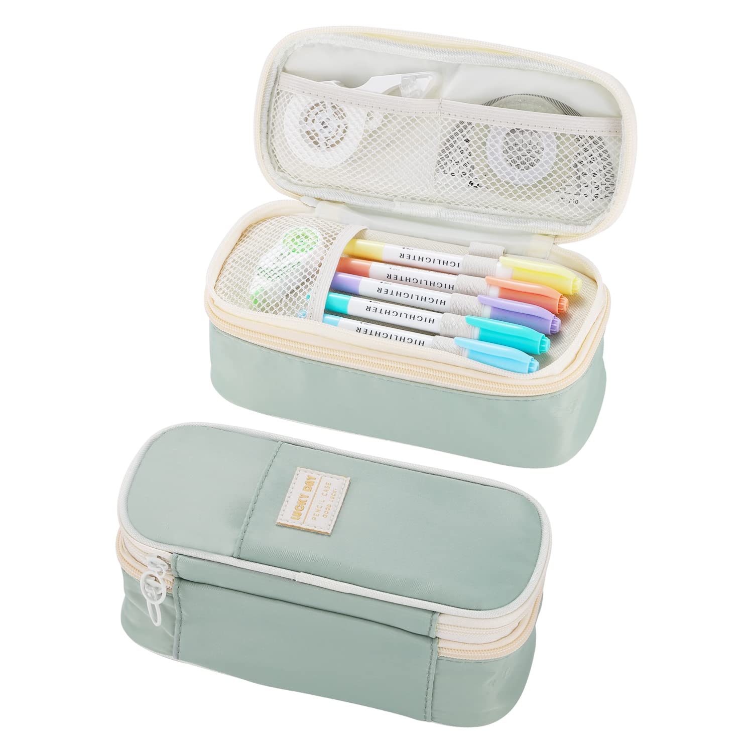 Dugio Large Pencil Case for Girls Kids Teens Big Zipper Pencil Pouch Green