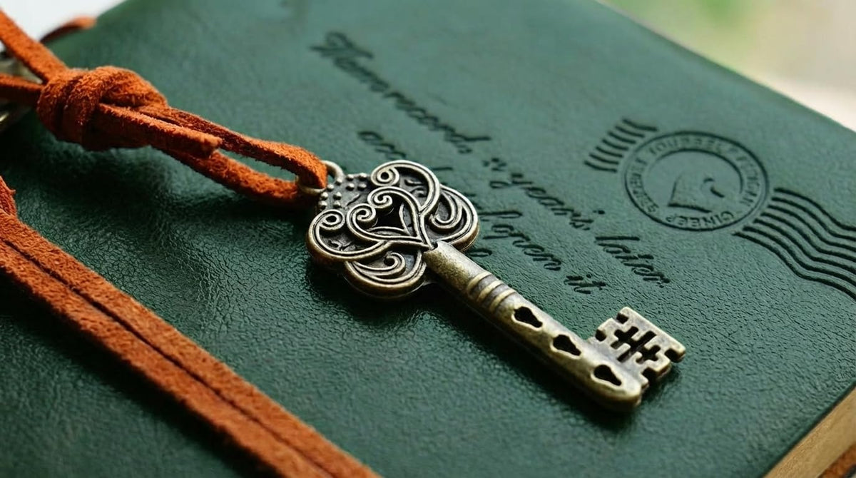 EvZ Leather Writing Journal Notebook - 7" Retro Vintage Key Bound Diary, 320 Pages Unlined Kraft