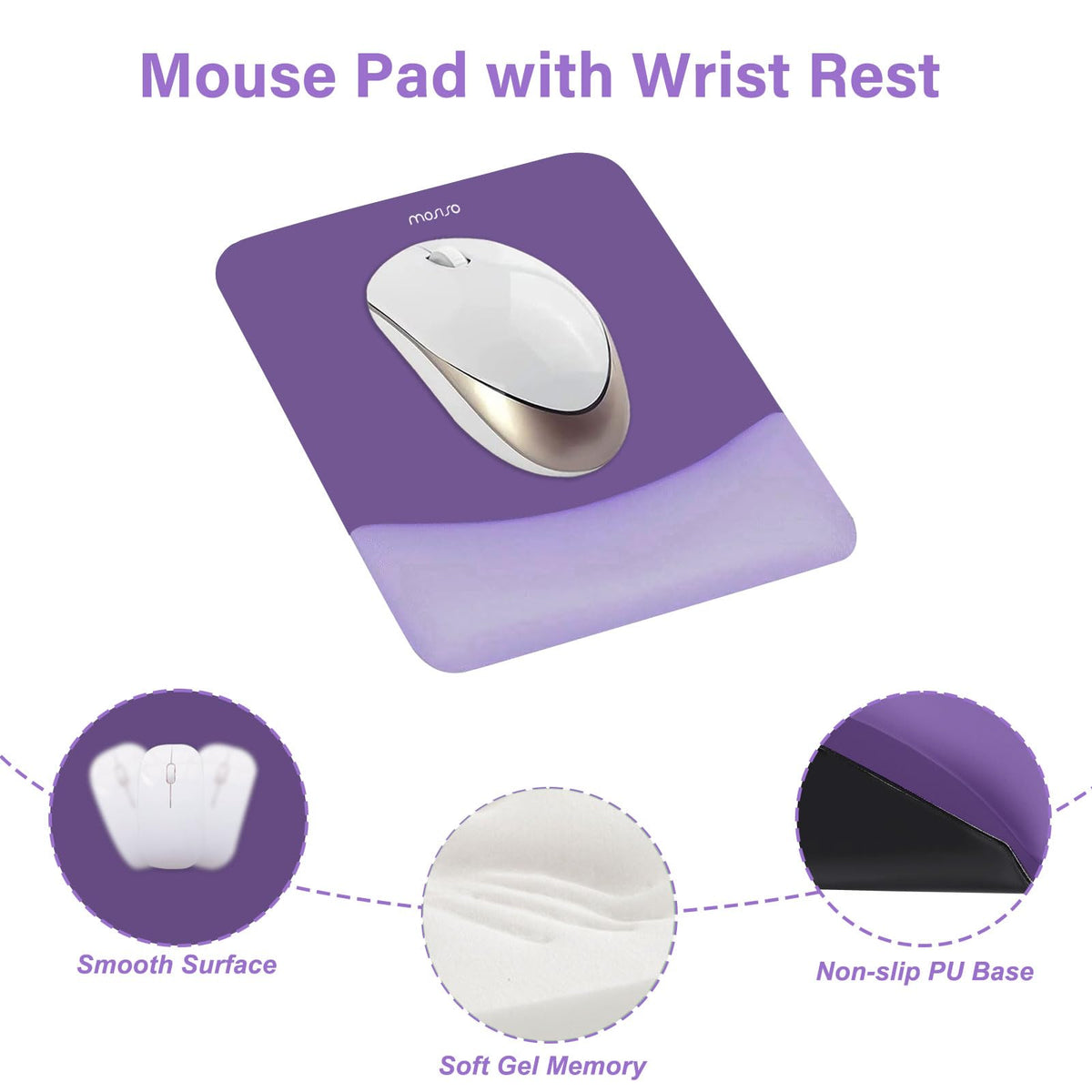 MOSISO Wrist Rest Support Mouse Pad & Keyboard Set, Imperial Purple