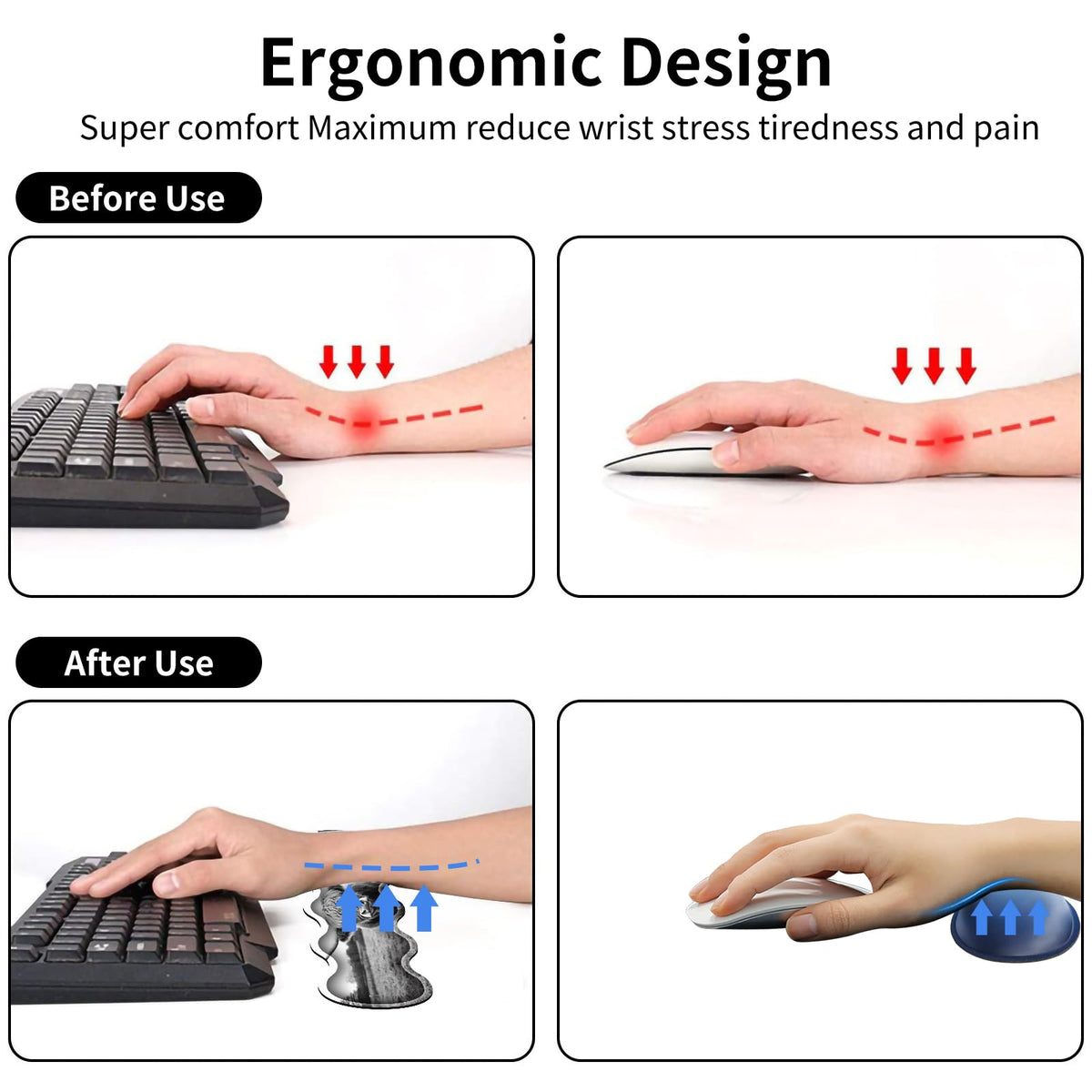Office Mouse Pad Set with Wrist Support, Large 31.5"x11.8" Desk Mat, Ergonomic Memory Foam Keyboard