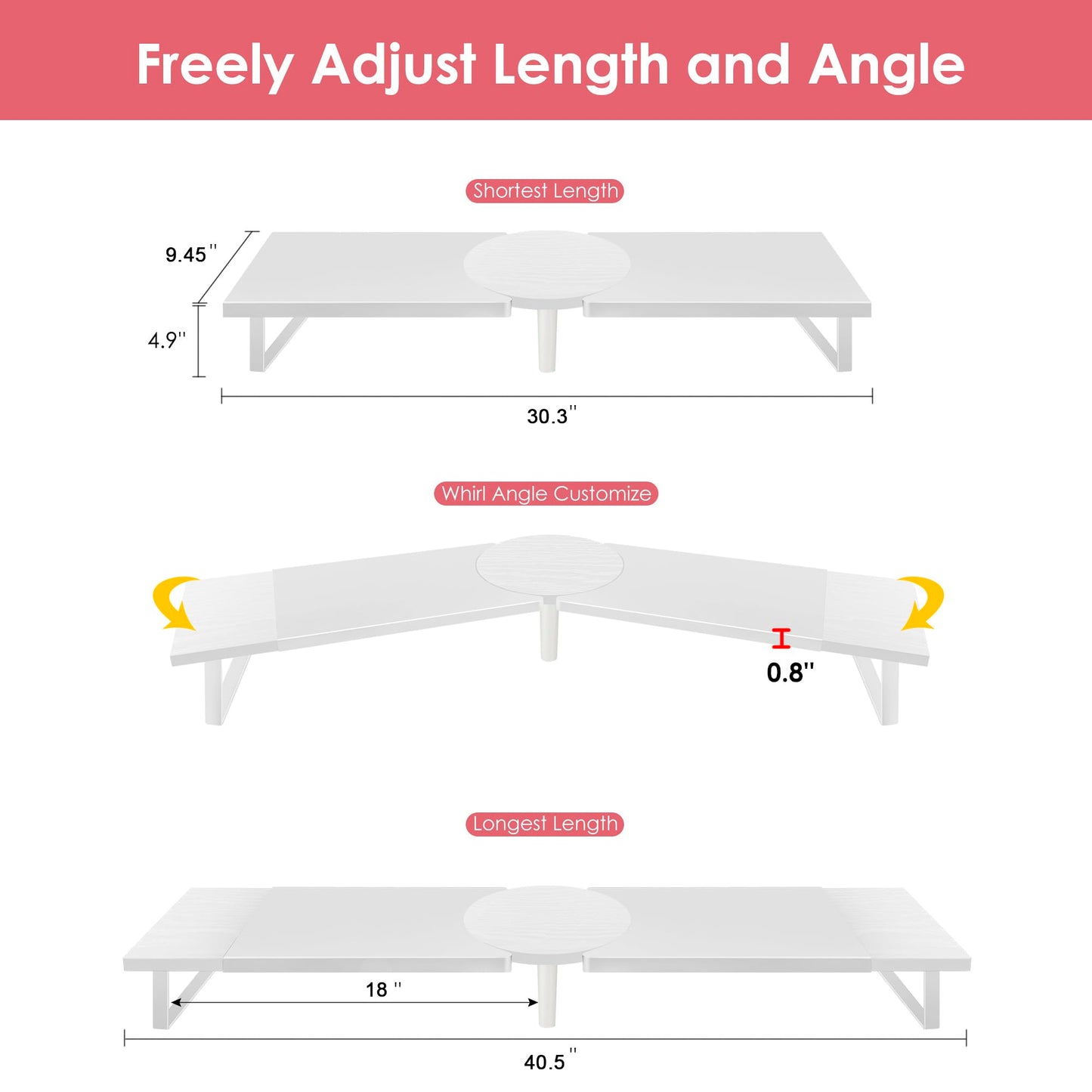 Across-Star Dual-Monitor Stand for Desk - Large Adjustable Length and Angle Riser for 2 Monitors