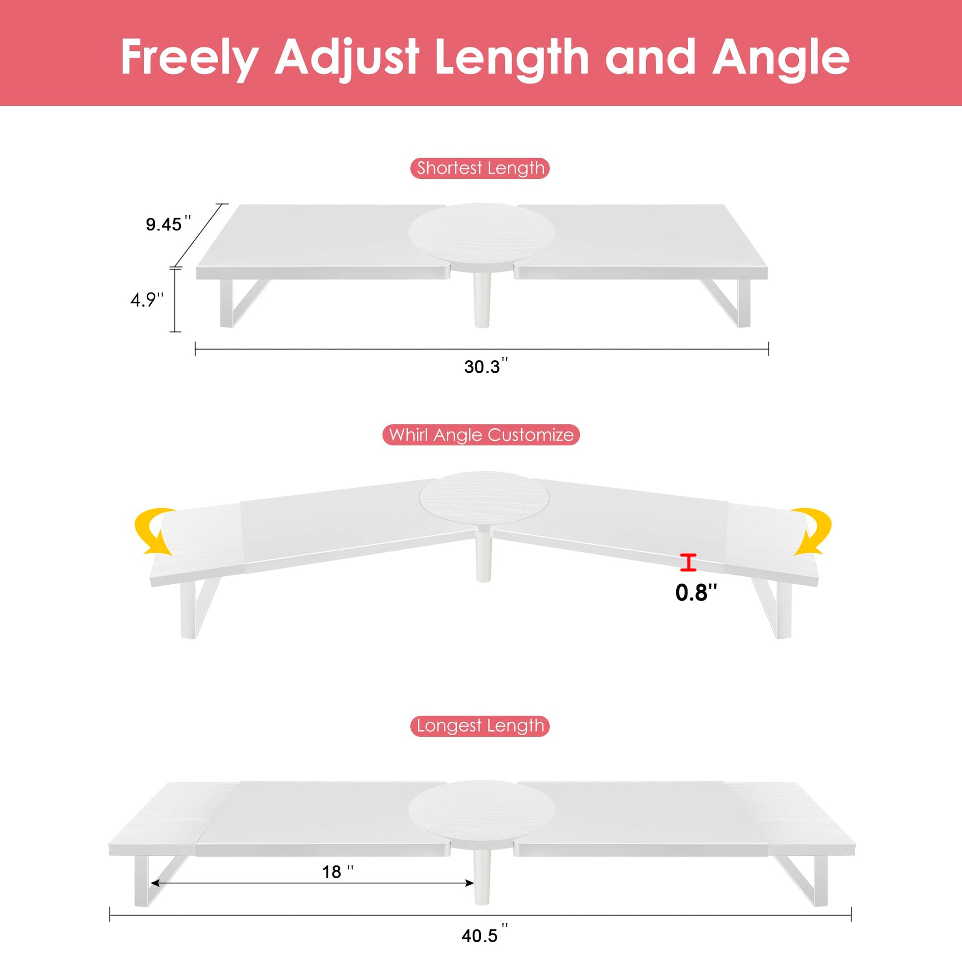 Across-Star Dual-Monitor Stand for Desk - Large Adjustable Length and Angle Riser for 2 Monitors