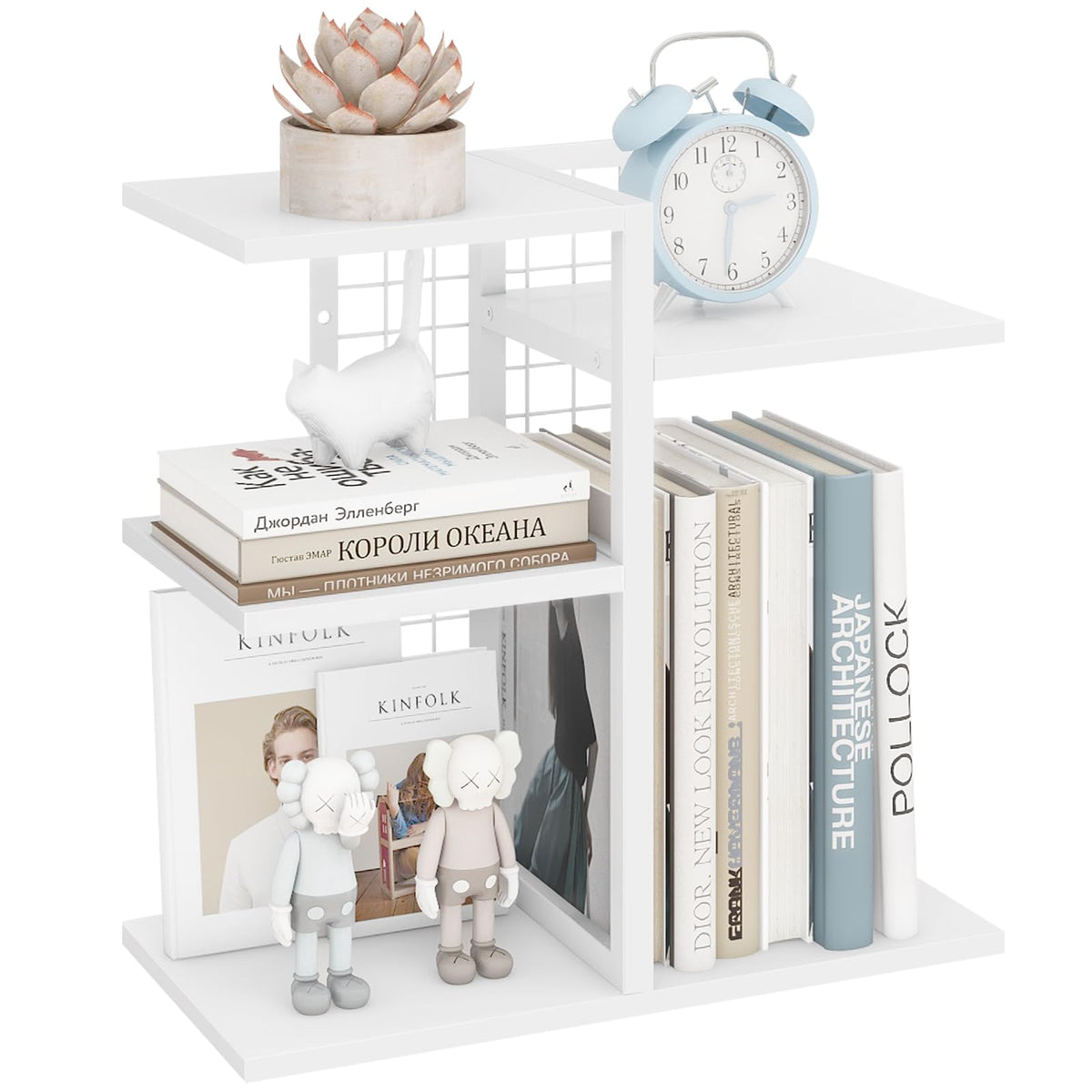 ELITEROO Desk Bookshelf, 4 Tier Wood Desktop Bookshelf, Adjustable Table Top Book Shelf and Storage