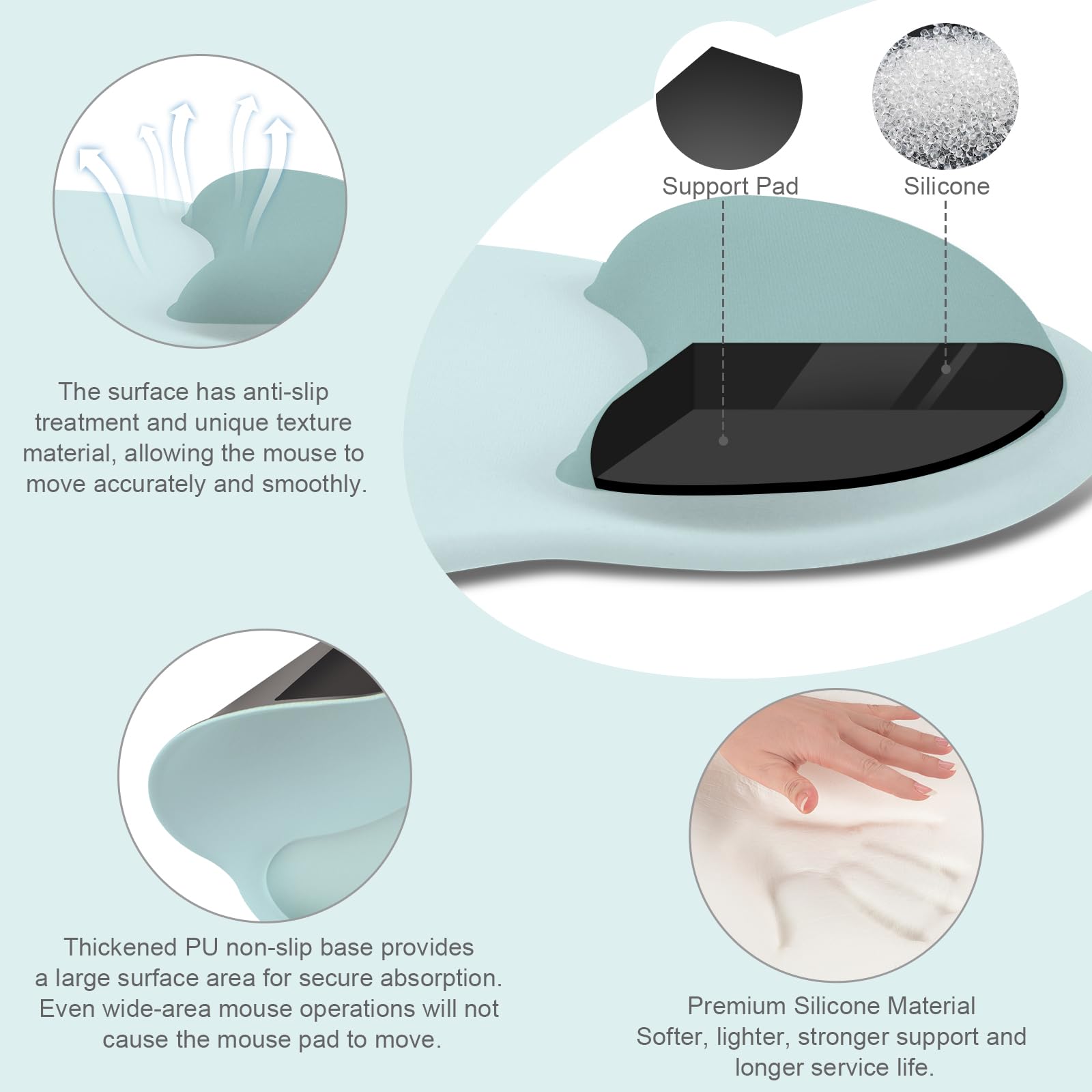 MOSISO Wrist Rest Support for Mouse Pad&Keyboard Set, Aquamarine