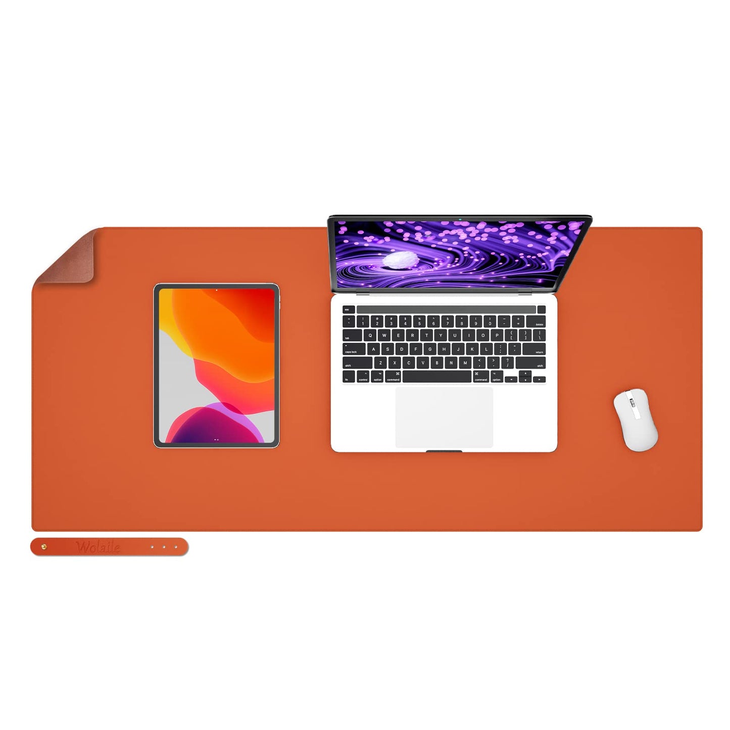 Wolaile PU Leather Desk Pad Blotter,Waterproof Orange Office Desk Mat for Women,Non-Slip Writing